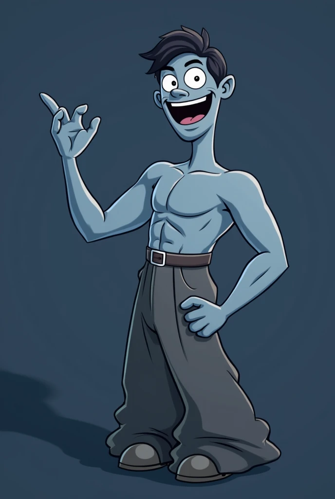 cartoon man with big wide pants, , and the band itself
