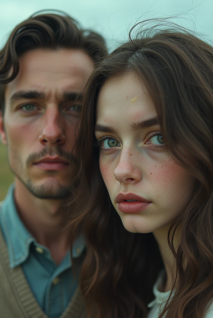 2 men on fram First girl face unsymmetrical seconde girl face symmetrical close emage