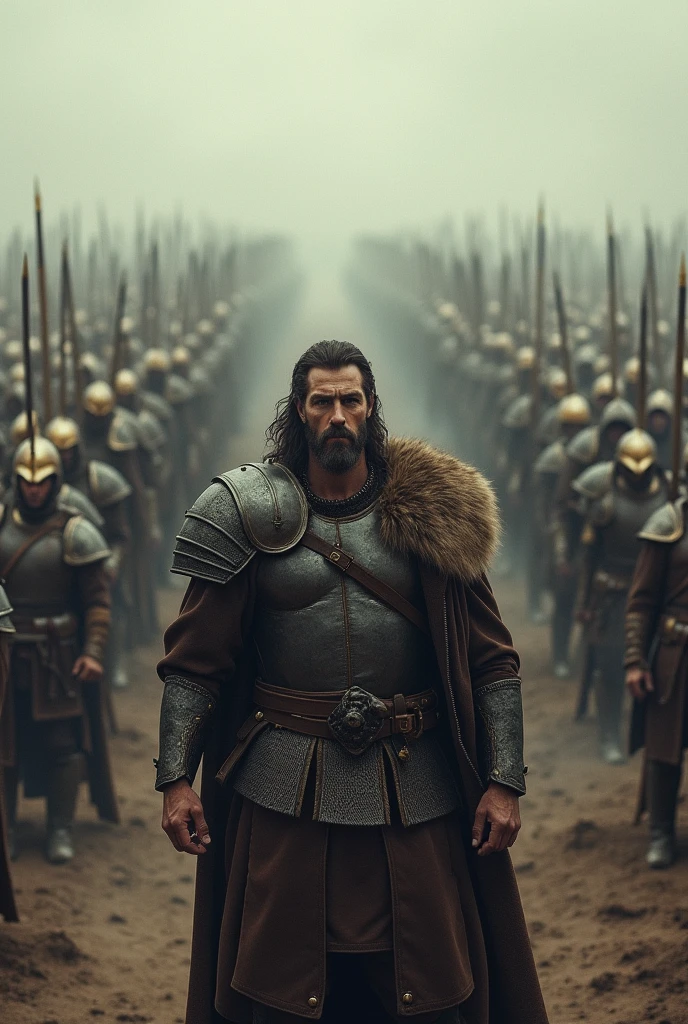 A man infront of his enamy army