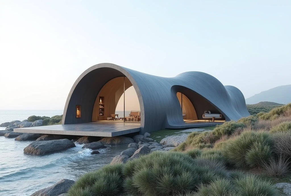 Folding art gallery volume design in fresh climate by the sea,model,Slate,