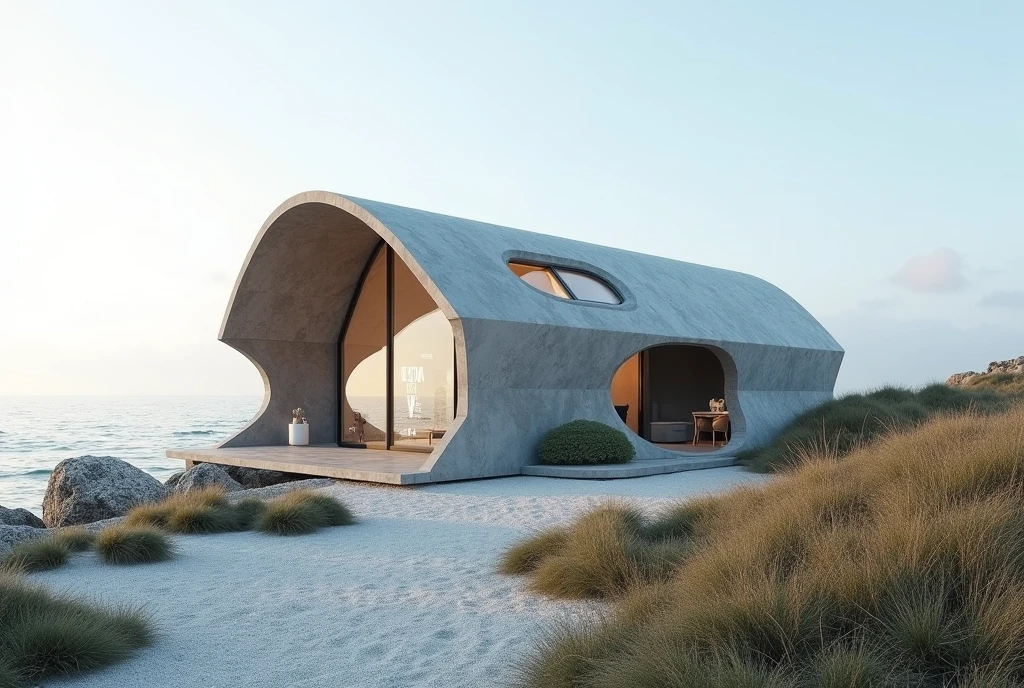 Folding art gallery volume design in fresh climate by the sea，model，Slate，