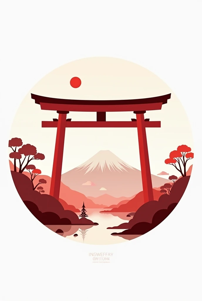 Generate a round shaped panel for a birthday with a Japan theme, the main object being a Torii and Mount Fuji, something very simple, Subtle. in drawing, the main colors being white and red. all in high resolution 