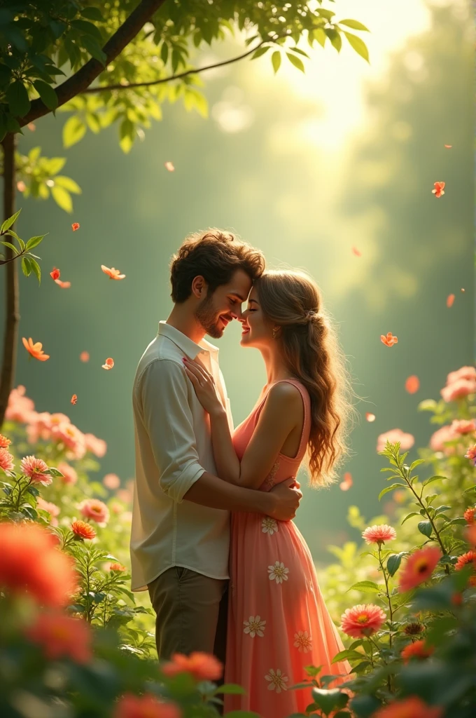 Two cute couple in garden 