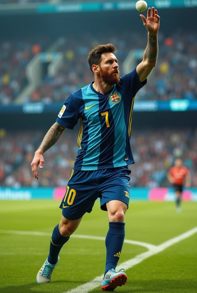 Messi is delevaring the cricket ball.