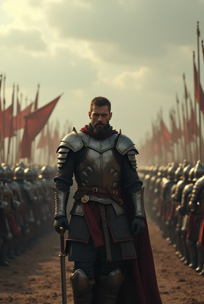 A man infront of his enemy army