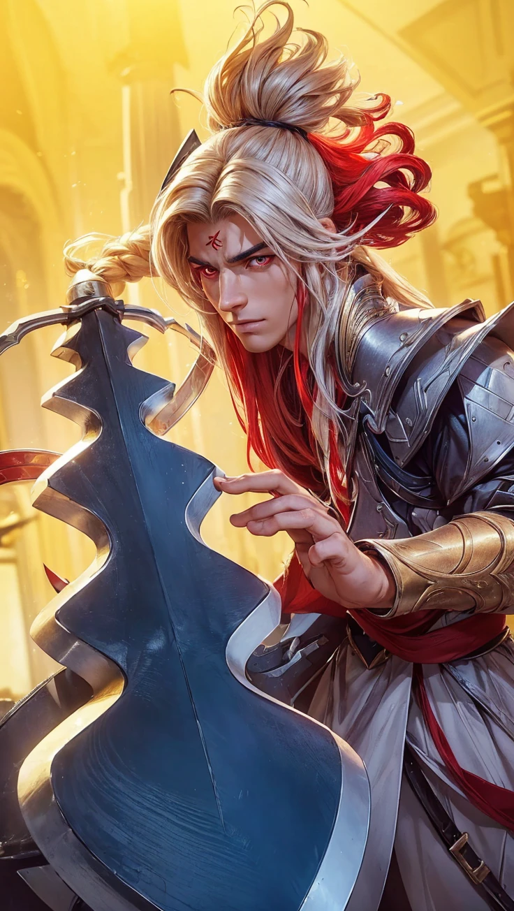 ((BEST Quality, 8k, Work: 1.3)), upper body,, Sharp focus: 1.2, man with perfect figure, highly detailed facial and skin texture, Detailed eyes, double eyelids, interior view,long hair, red eyes, bad eyes