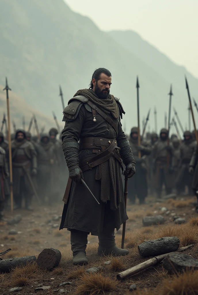 A man behind of his enemy army

