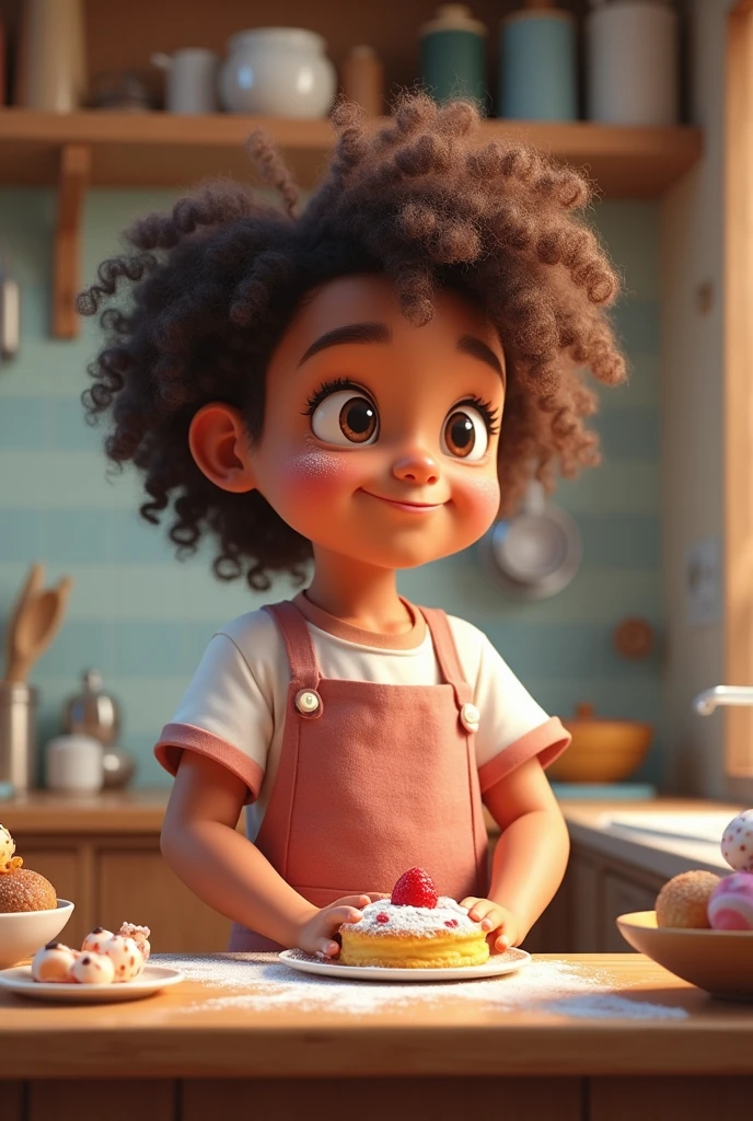 Young short pastry chef with curly hair