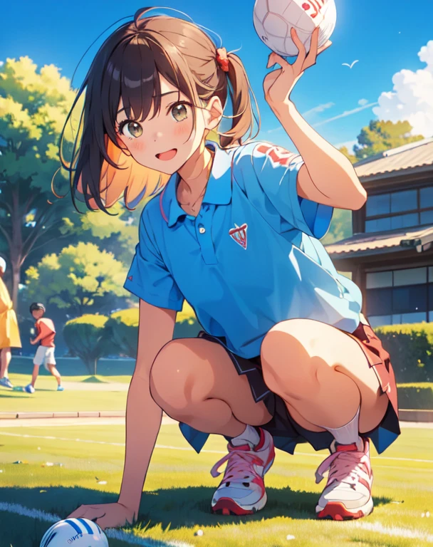 Hard ball、32 holes、Girl throwing a ball、