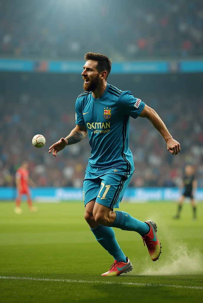 Messi is delevaring the cricket ball.