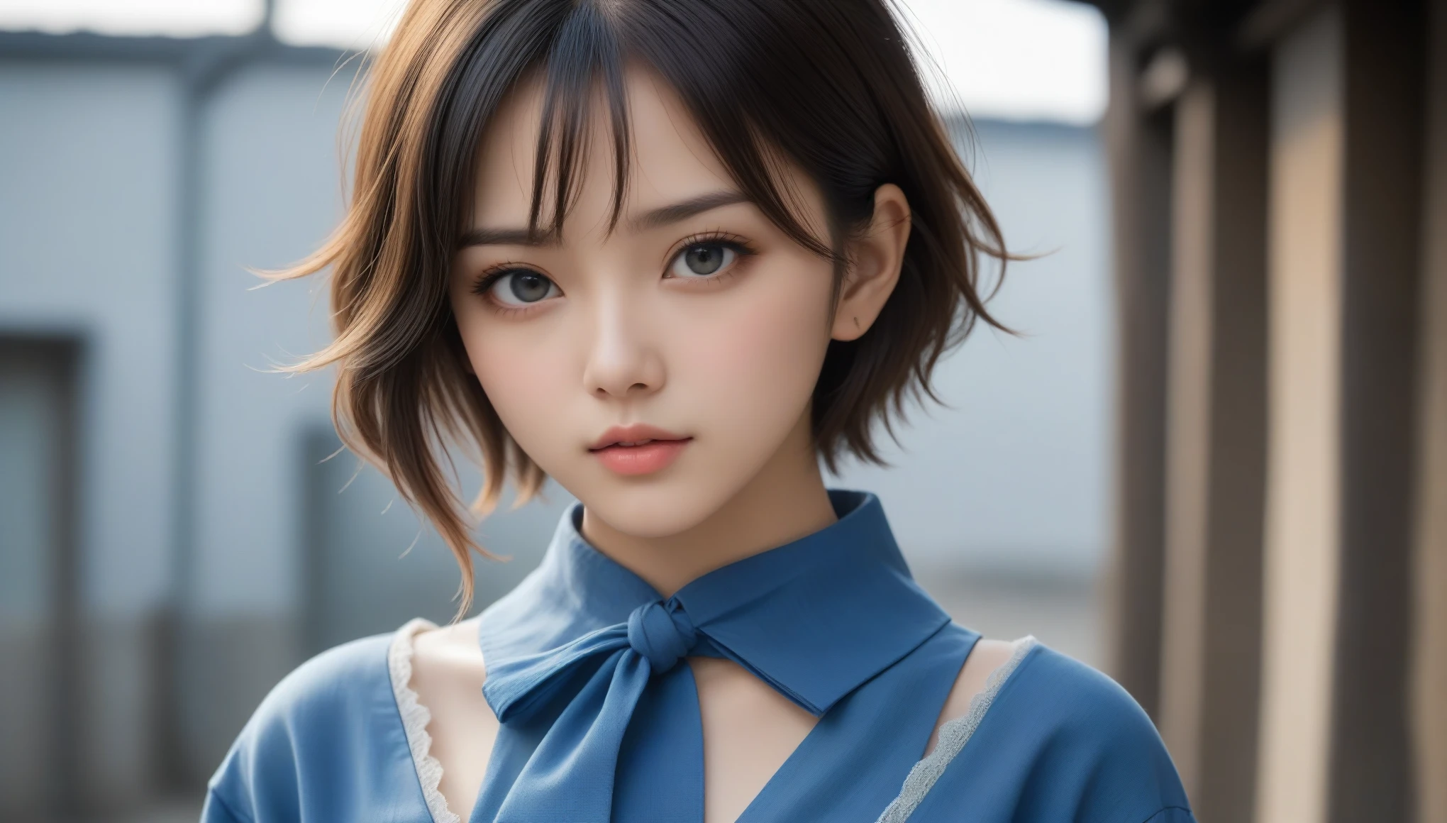 8k, Ultra-high resolution, Highest quality, masterpiece, 三分割法によるphotograph,Surreal, photograph, 1 , (:1.3), cute, cute顔, 細部までBeautiful Eyes, 細かくdetailedに,masterpiece,One Girl:1.2,Japanese women,Young Wife,cowboy shot,glaring,Black short hair,messy hair,(Dirty work clothes:1.3),Staring through the wire mesh,Blue Collar,Factory wall,(Beautiful attention to detail),Subtle details, detailedな顔,anger,Attractive eyes,(ポートレートphotograph:1.4),(Photorealistic images:1.4),Fantasy art,(Beautiful Face:1.4),美しくAttractive eyes、Beautiful Eyes、Grayscale 16Bits(Tight waist:1.4)、(Beautiful with perfect body proportions:1.4),Pink Lips,Looking at the audience,(((Ideal body type))),A-cup small breasts :2,、Portraiture:2、Perfect Anatomy、鮮明なdetailed、detailed,Fashion magazine cover,Thin lips,完璧でBeautiful Face ,完璧でcute顔, Skin with attention to detail, Perfect limbs、Narrow waist,Surreal,Light and shadow,backlighting