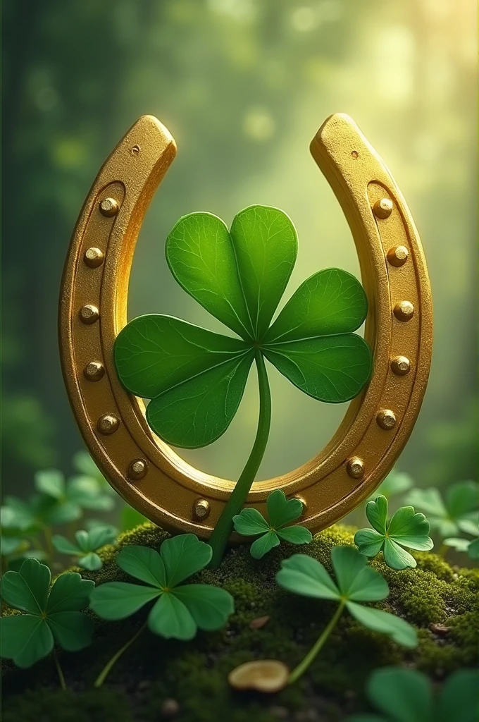 Four Leaf Clover with Golden Horseshoe