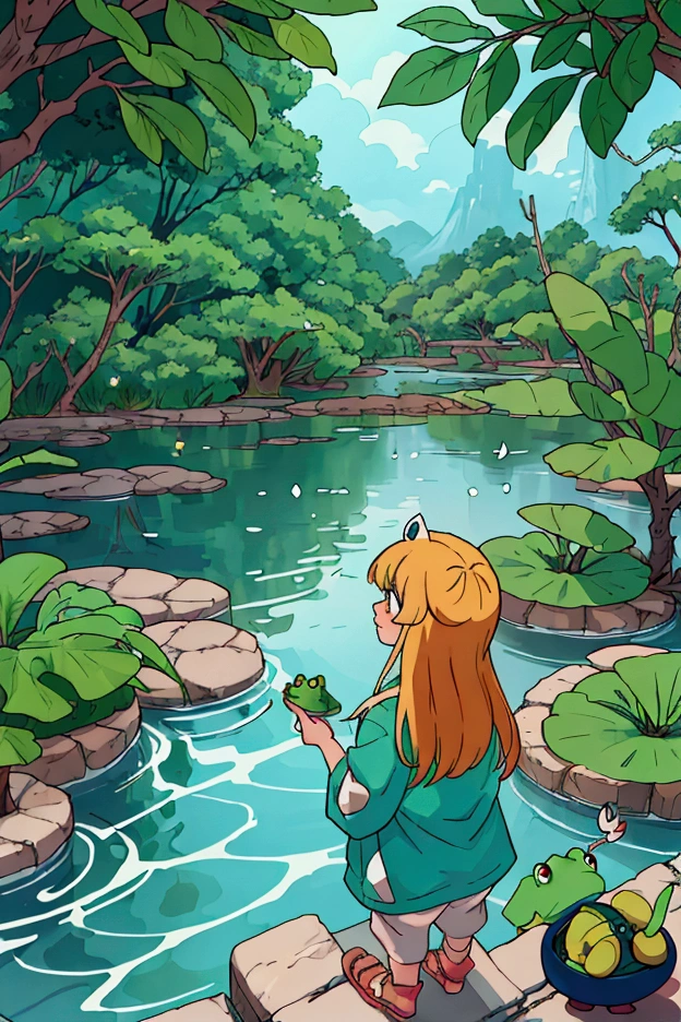 アニメ, traços e アニメ, two frogs, one who lives in a lagoon and lives well and the other is a traveler and looks for a lagoon