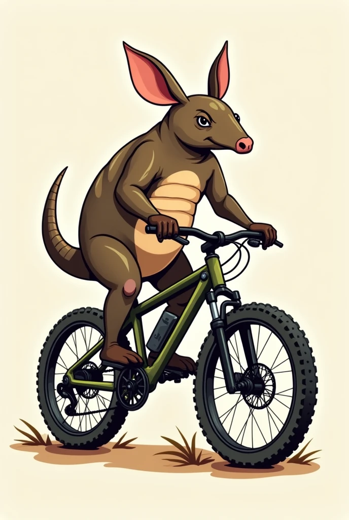 Crie uma logo, where an armadillo is riding a bike. The bike must be Mountain bike style