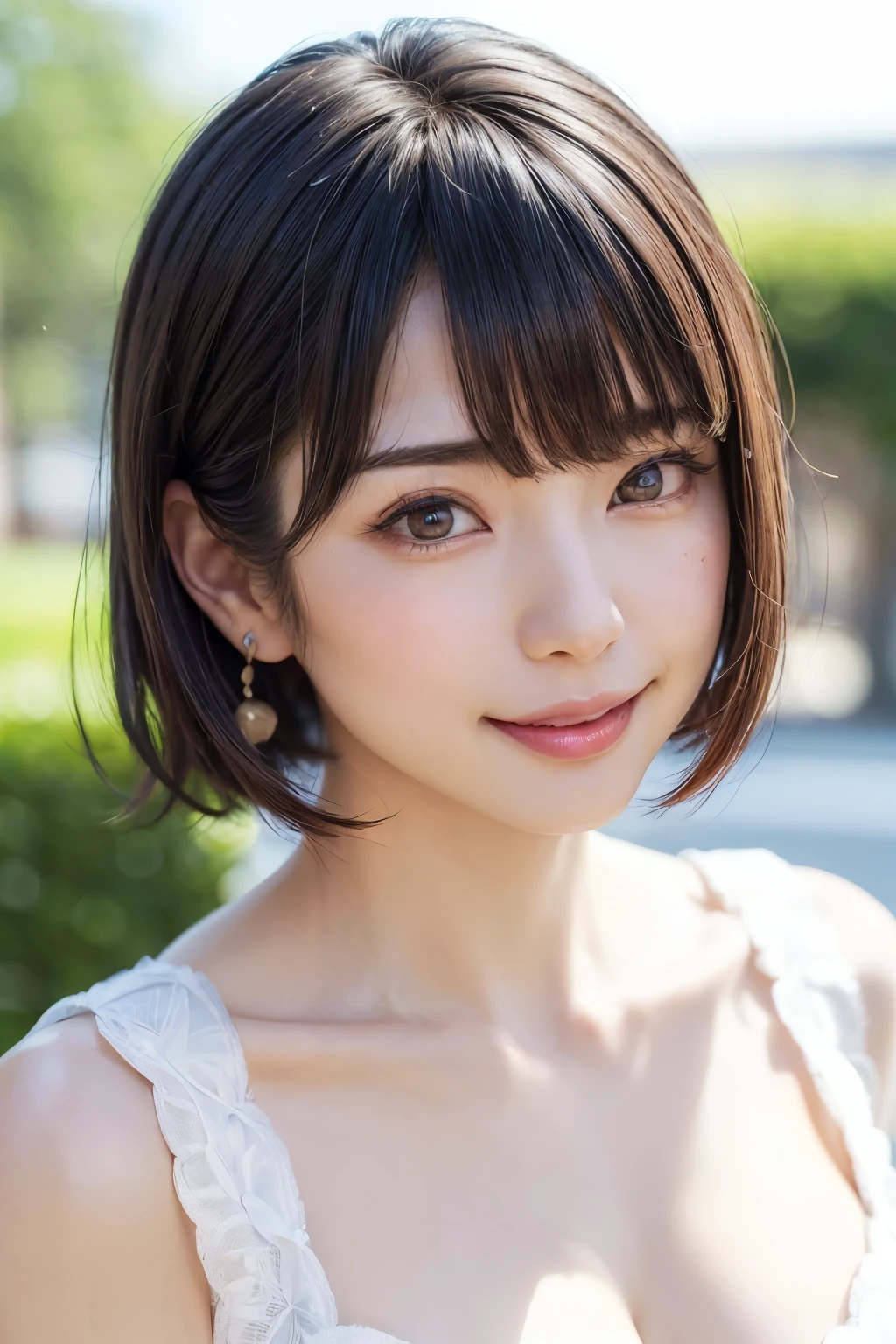 (software:1.8、masterpiece, Highest quality),1 person, alone, hyper Realistic, Realistic,Realistic, Looking at the audience, Light brown eyes:1.4,Brunette Short Bob Hair with highly detailed shiny hair, Brightly colored winter clothes, Lepangas:1.4), Outdoor, Mouth closed, Upper Body、big chest eye、eyelash、{Hugeな|big chest|Hugeなな|Mega} whole :2, chestの谷間:2、(((big chest eye、Short Bob Hair、Highlights from Students、Looking at the audience、She is very beautiful and cute、Show me your ears、Long neck、smile、Close your mouth and smile、Bangs and beautiful teeth)))、Ideal body type、(Nothing is drawn、A very beautiful pure white background:1.6)、美しいLong neck:1.4、(({Huge|big|Hugeな|Mega} chest, chestの谷間:2、Upper Bodyは服を着ていない:1.6))、(((Portraiture:2)))、Perfect Anatomy