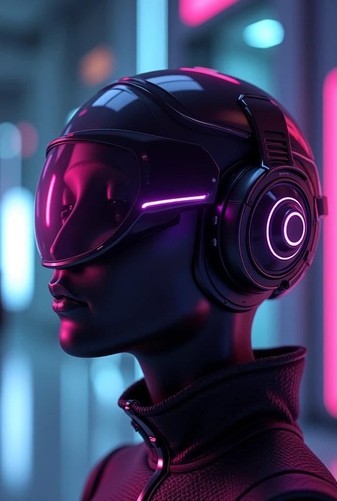 Purple and black translator headset