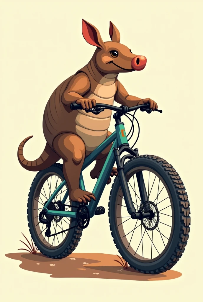 Crie uma logo, where an armadillo is riding a bike. The bike must be Mountain bike style