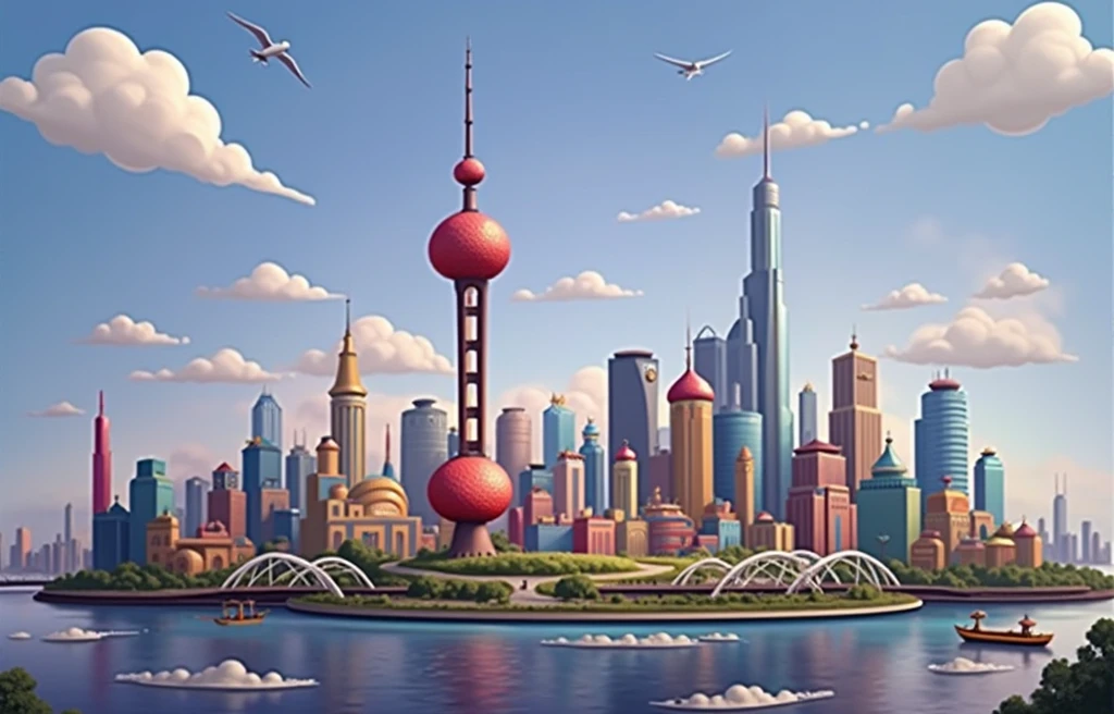 Cartoon Style,Shanghai Oriental Pearl,landscape