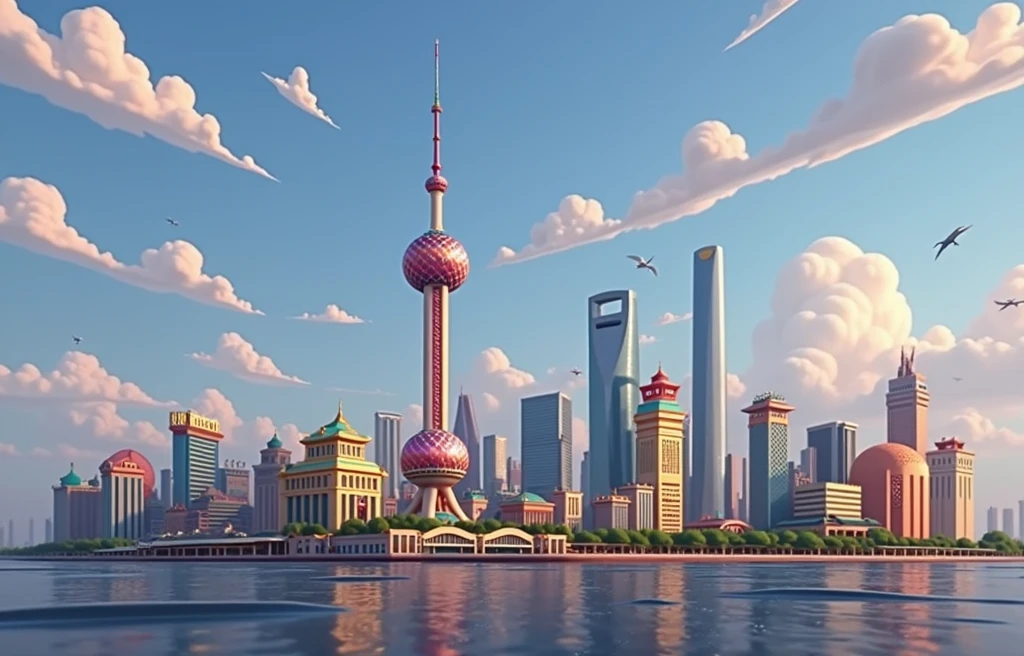 Cartoon Style,Shanghai Oriental Pearl,landscape