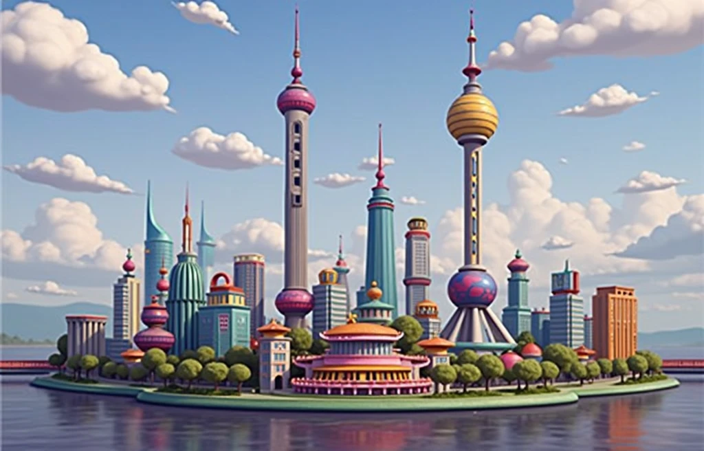 Cartoon Style,Shanghai Oriental Pearl,landscape