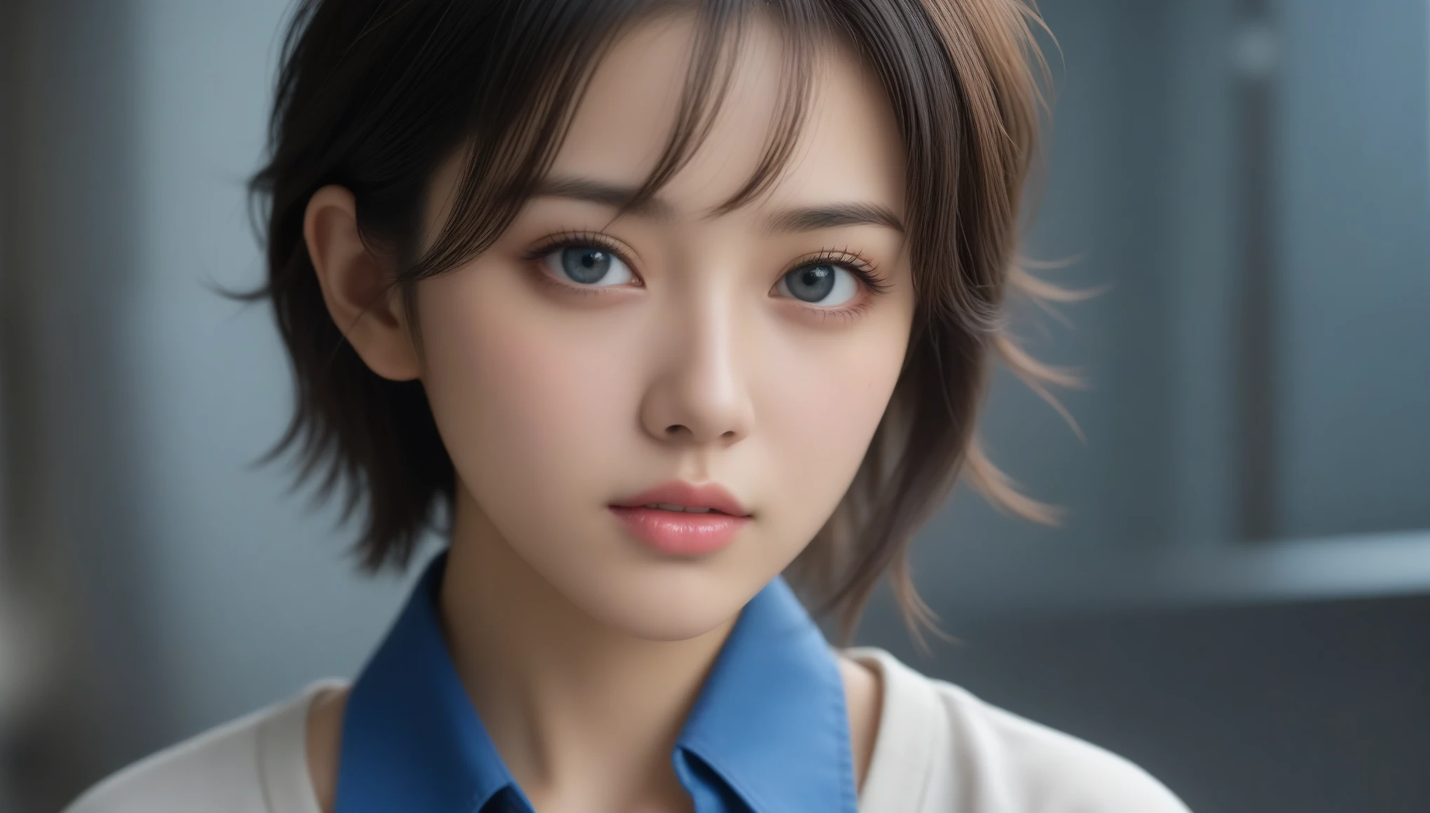 8k, Ultra-high resolution, Highest quality, masterpiece, 三分割法によるphotograph,Surreal, photograph, 1 , (:1.3), cute, cute顔, 細部までBeautiful Eyes, 細かくdetailedに,masterpiece,One Girl:1.2,Japanese women,Young Wife,cowboy shot,glaring,Black short hair,messy hair,(Dirty work clothes:1.3),Staring through the wire mesh,Blue Collar,Factory wall,heavy rain,(Beautiful attention to detail),Subtle details, detailedな顔,anger,Attractive eyes,(ポートレートphotograph:1.4),(Photorealistic images:1.4),Fantasy art,(Beautiful Face:1.4),美しくAttractive eyes、Beautiful Eyes、Grayscale 16Bits,(Tight waist:1.4)、(Beautiful with perfect body proportions:1.4),Pink Lips,Looking at the audience,(((Ideal body type))),A-cup small breasts :2,、Portraiture:2、Perfect Anatomy、鮮明なdetailed、detailed,Fashion magazine cover,Thin lips,完璧でBeautiful Face ,完璧でcute顔, Skin with attention to detail, Perfect limbs、Narrow waist,Surreal,Light and shadow,backlighting