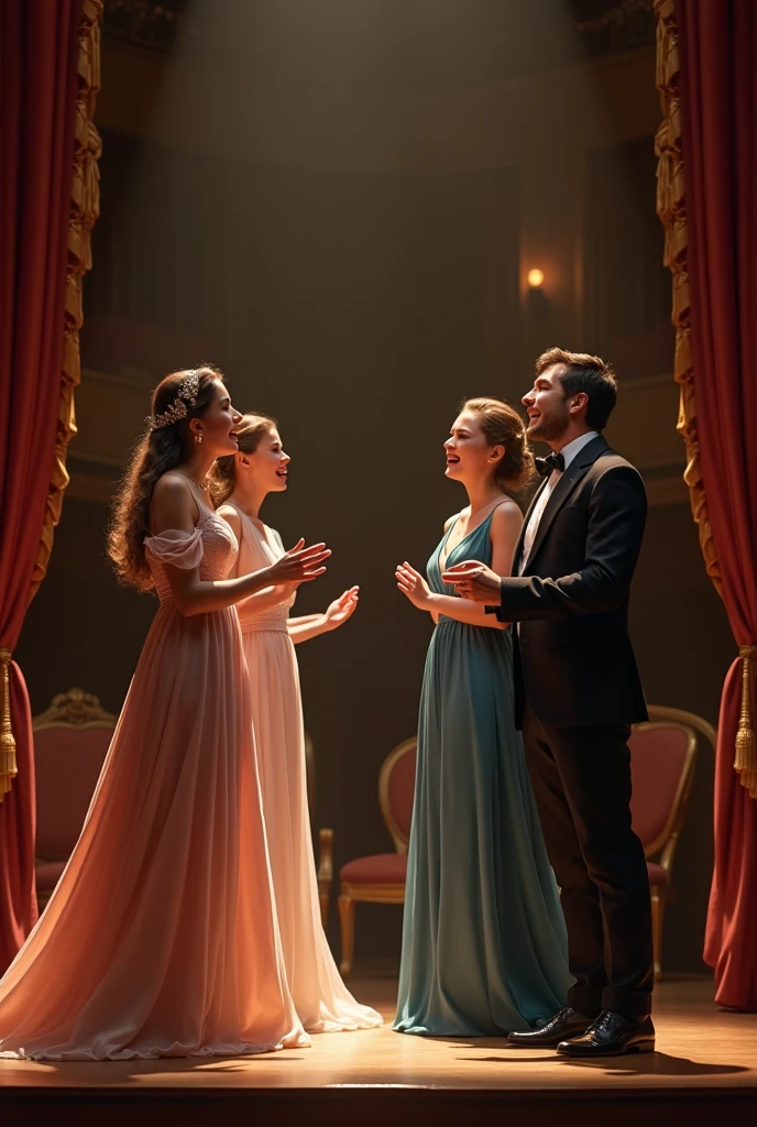 Two men and women singing a duet