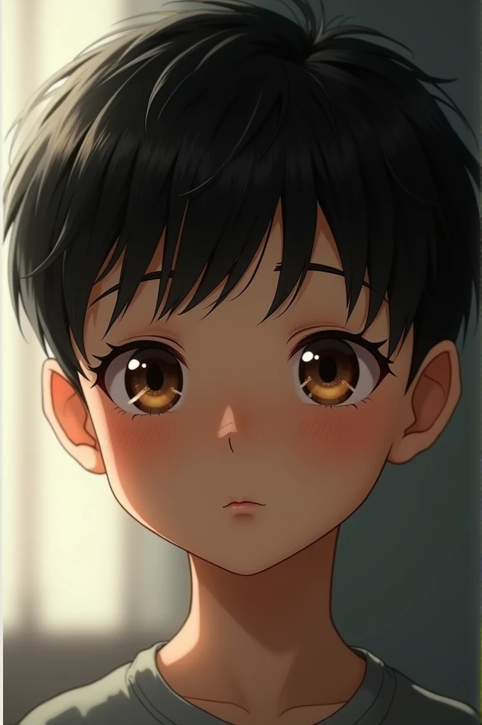 1 boy with black hair and brown eyes