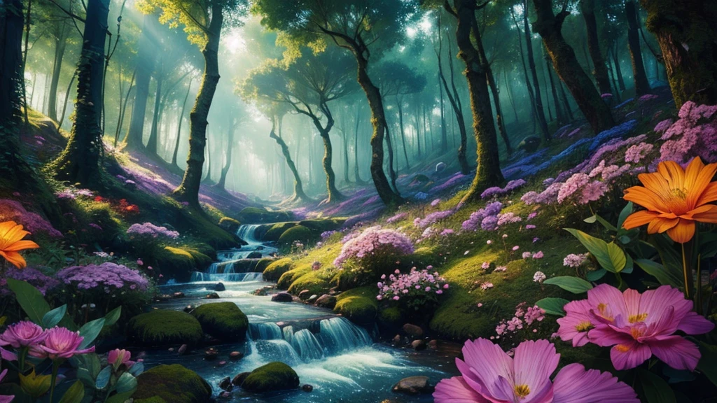 ((masterpiece)),((Highest quality)),((High Detail)), nobody, background, Mysterious Forest, Fairyland, Glowing Flower