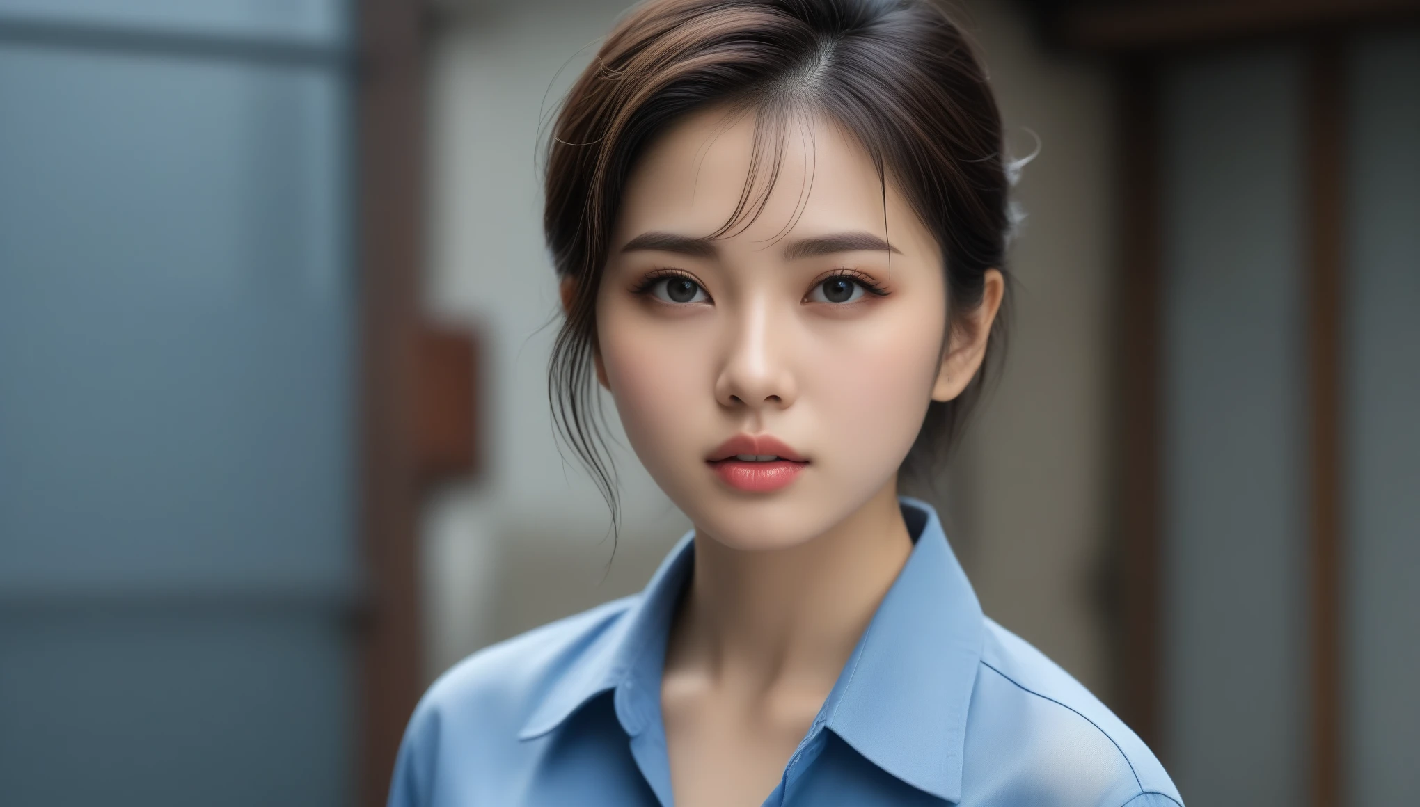 8k, Ultra-high resolution, Highest quality, masterpiece, 三分割法によるphotograph,Surreal, photograph, 1 , (:1.3), cute, cute顔, 細部までBeautiful Eyes, 細かくdetailedに,masterpiece,One Girl:1.2,Japanese women,Young Wife,cowboy shot,glaring,Black short hair,messy hair,(Dirty work clothes:1.3),Staring through the wire mesh,Blue Collar,Factory wall,heavy rain,(Beautiful attention to detail),Subtle details, detailedな顔,anger,Attractive eyes,(ポートレートphotograph:1.4),(Photorealistic images:1.4),Fantasy art,(Beautiful Face:1.4),美しくAttractive eyes、Beautiful Eyes、Grayscale 16Bits,(Tight waist:1.4)、(Beautiful with perfect body proportions:1.4),Pink Lips,Looking at the audience,(((Ideal body type))),A-cup small breasts :2,、Portraiture:2、Perfect Anatomy、鮮明なdetailed、detailed,Fashion magazine cover,Thin lips,完璧でBeautiful Face ,完璧でcute顔, Skin with attention to detail, Perfect limbs、Narrow waist,Surreal,Light and shadow,backlighting