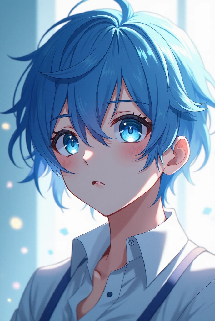 A male anime boy with long hair and blue eyes.