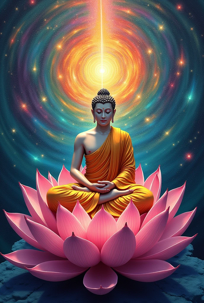 Painting of Buddha seated on a lotus flower, A detailed painting by Kerembeyit, Trending on artstation, Psychedelic art, Thai art, hyper - detailed Visionary art, highly detailed Visionary art, hyper detailed Visionary art, quiet, ศิลปะBuddhism, 4k drawing details, Buddhism, Spiritual Art, Visionary art