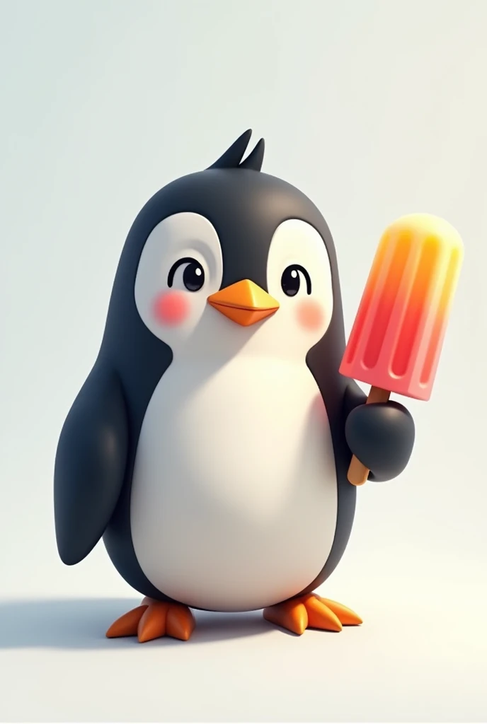 A penguin mascot logo,in a realistic and minimalist way with a popsicle 
