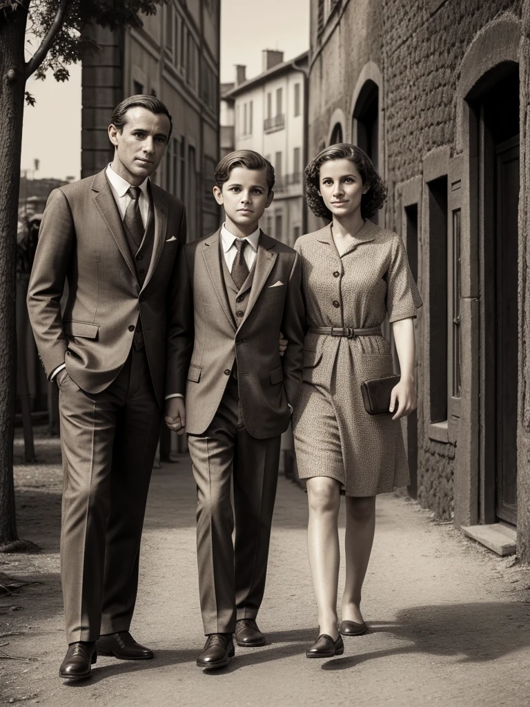 male,female,child,Foreigners,French,suit,old,Sepia,era,young,whole body,Life-size,Classic,family,Head to foot