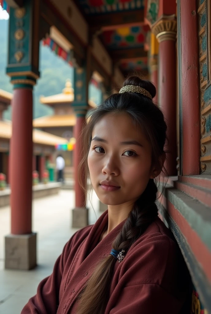 Take a picture with my selfie in Bhutan temple