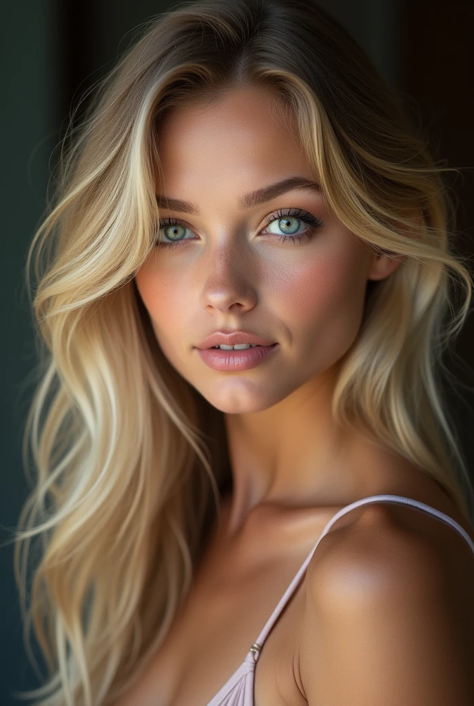 23 year old blonde woman with long hair, sexy blue eyes