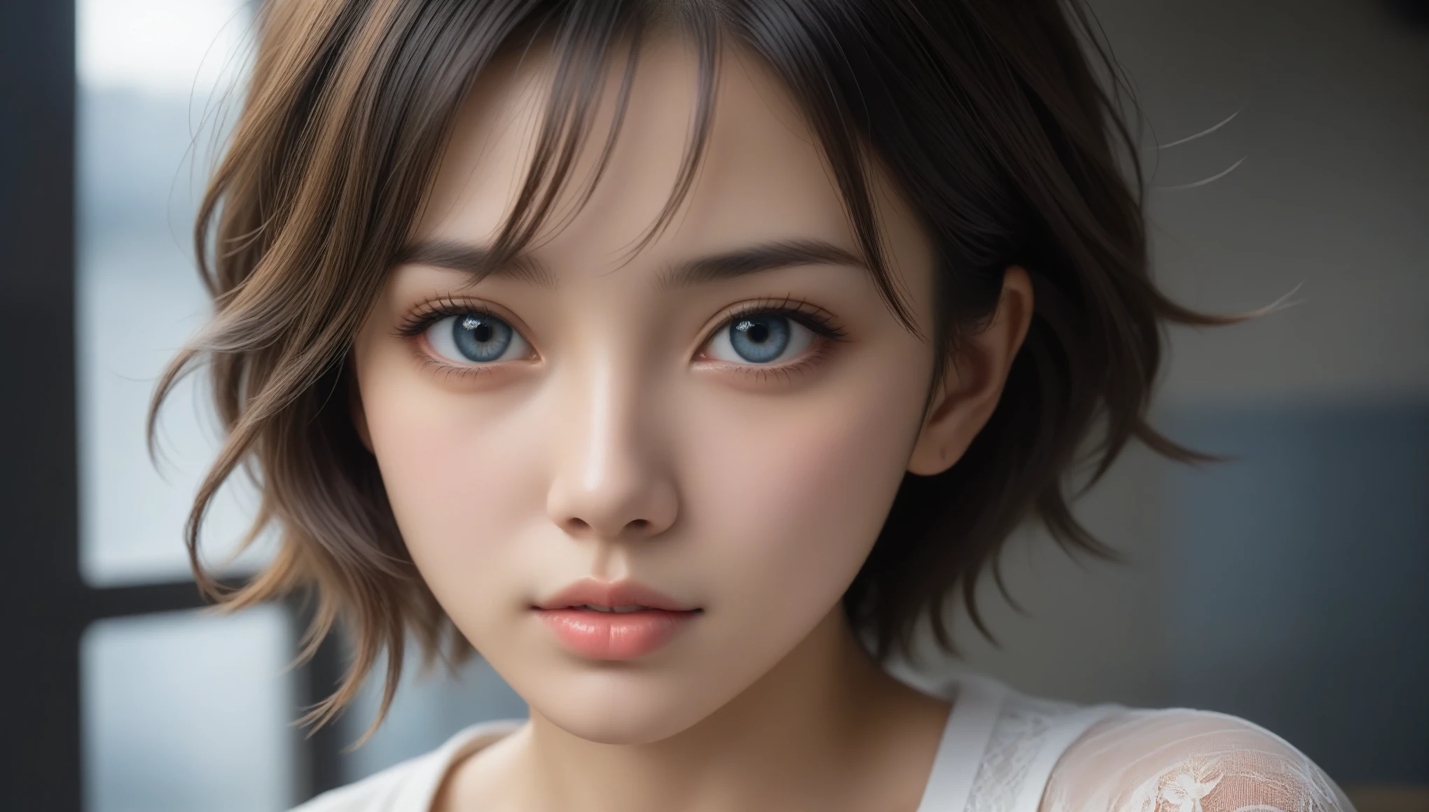 8k, Ultra-high resolution, Highest quality, masterpiece, 三分割法によるphotograph,Surreal, photograph, 1 , (:1.3), cute, cute顔, 細部までBeautiful Eyes, 細かくdetailedに,masterpiece,One Girl:1.2,Japanese women,Young Wife,cowboy shot,glaring,Black short hair,messy hair,(Dirty work clothes:1.3),Staring through the wire mesh,Blue Collar,Factory wall,heavy rain,(Beautiful attention to detail),Subtle details, detailedな顔,anger,Attractive eyes,(ポートレートphotograph:1.4),(Photorealistic images:1.4),Fantasy art,(Beautiful Face:1.4),美しくAttractive eyes、Beautiful Eyes、Grayscale 16Bits,(Tight waist:1.4)、(Beautiful with perfect body proportions:1.4),Pink Lips,Looking at the audience,(((Ideal body type))),A-cup small breasts :2,、Portraiture:2、Perfect Anatomy、鮮明なdetailed、detailed,Fashion magazine cover,Thin lips,完璧でBeautiful Face ,完璧でcute顔, Skin with attention to detail, Perfect limbs、Narrow waist,Surreal,Light and shadow,backlighting