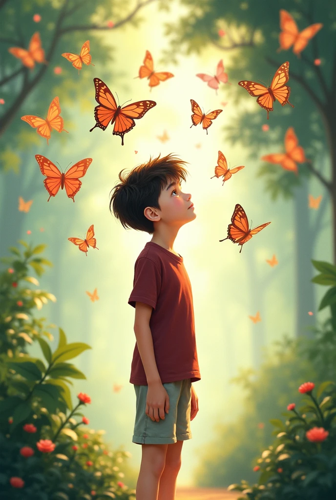 “A young boy stumbles upon a butterfly cocoon hanging delicately on a branch. He watches as the butterfly inside struggles to break free, its tiny body pressing against the walls of its enclosure.”