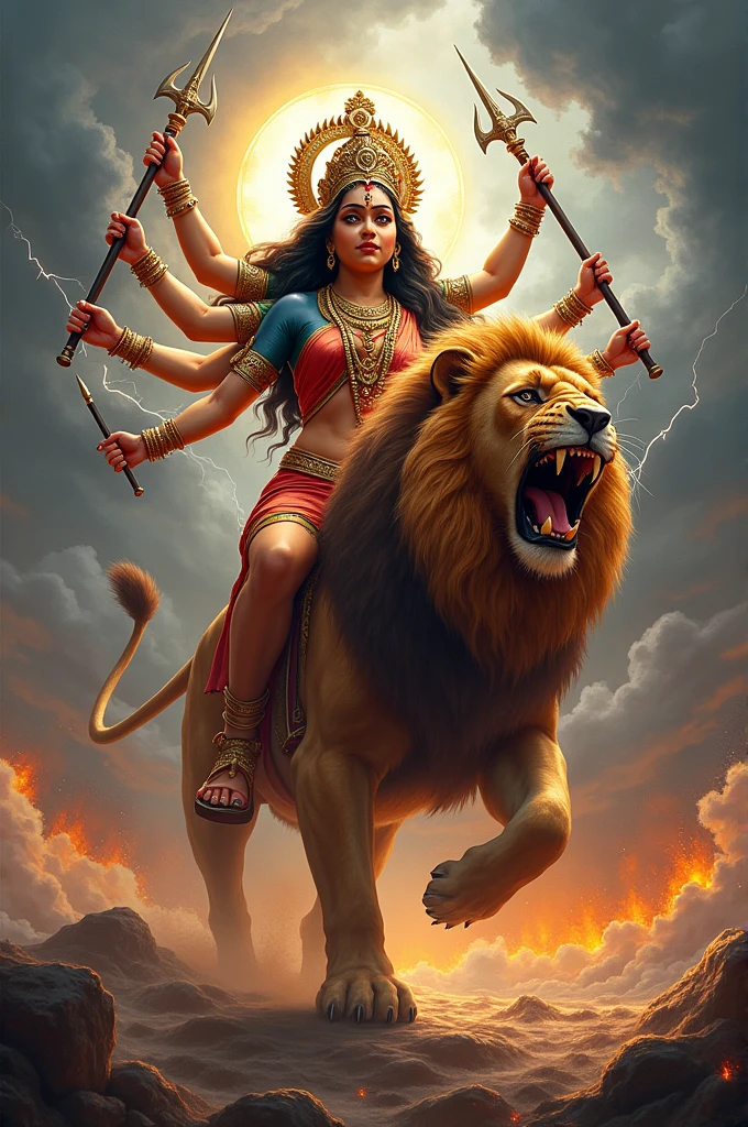 Raging image of maa durga on lion
