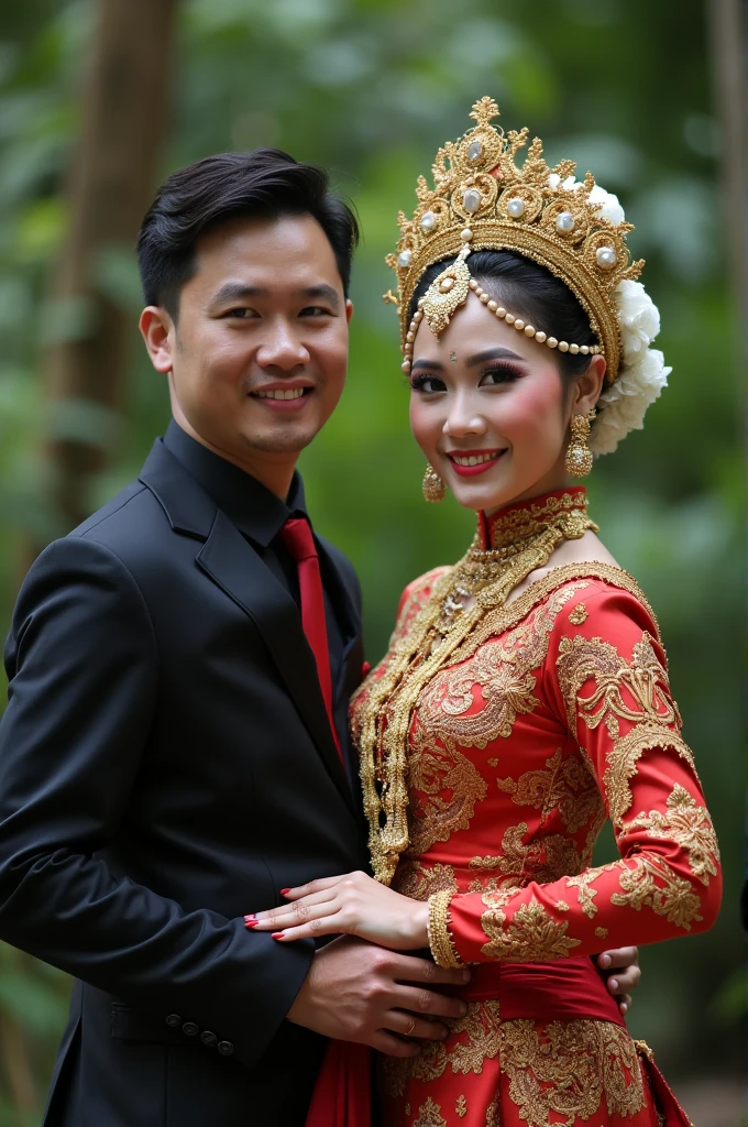 Musician and traditional indonesian dancer doing pre wedding photoshoot