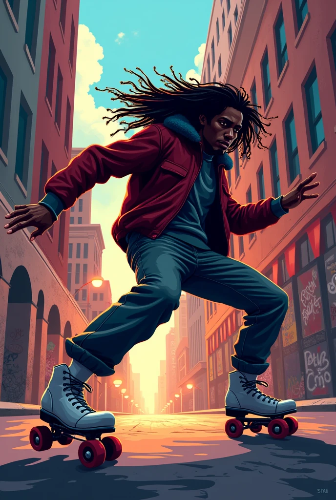 Logo,"SRDC" , roller dance, street dance, black man, long hair