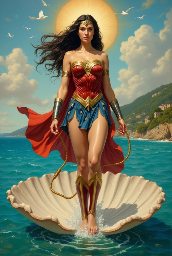 Painting the birth of venus by sandro botticelli wonderwoman style
