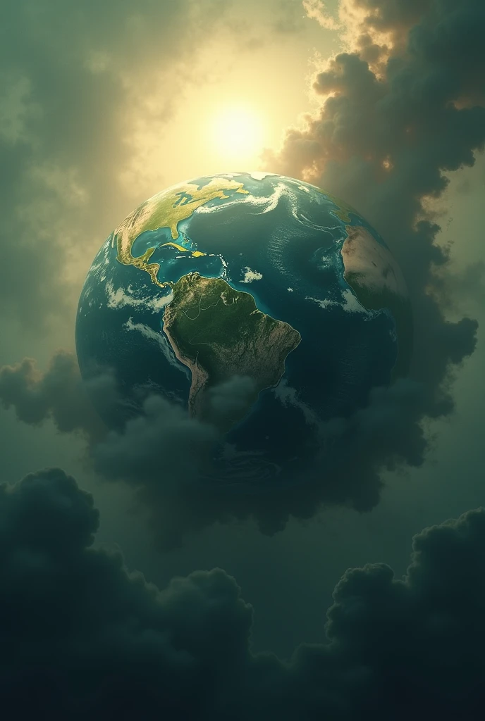 Generates an image of the earth being polluted by the atmosphere