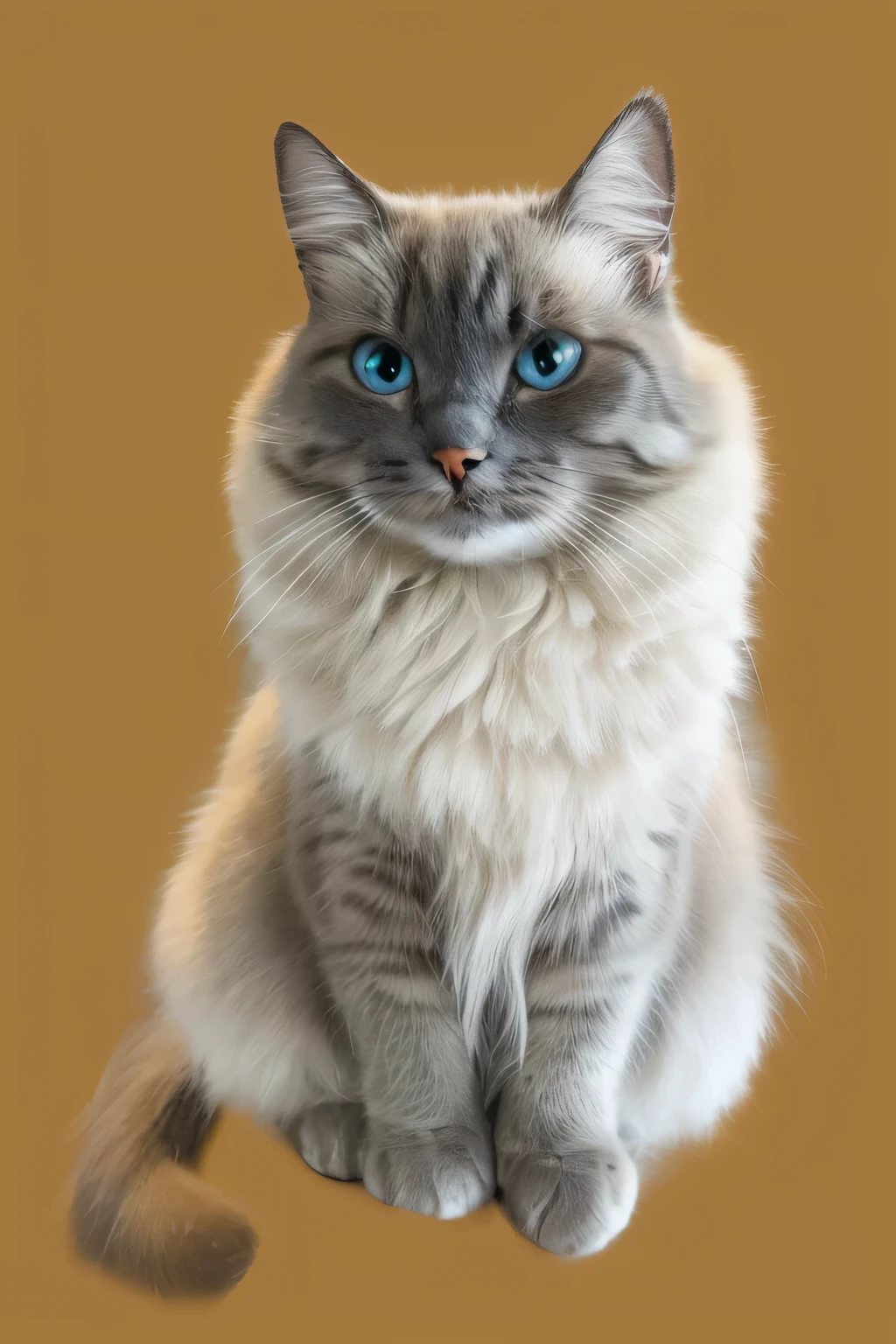 a very cute furry cat, hairs drawn like cartoon, perfectly drawn eyes, eyes like a cartoon drawing, beautiful eyes, perfect eyes, she is very happy, she is smiling, the image is very detailed