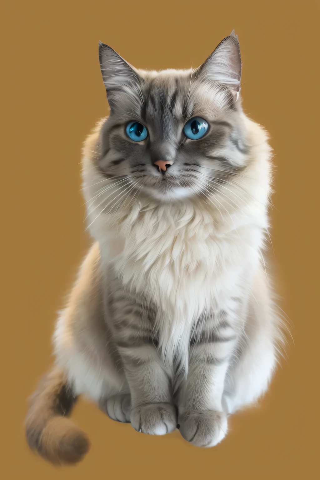a very cute furry cat, hairs drawn like cartoon, perfectly drawn eyes, eyes like a cartoon drawing, beautiful eyes, perfect eyes, she is very happy, she is smiling, the image is very detailed