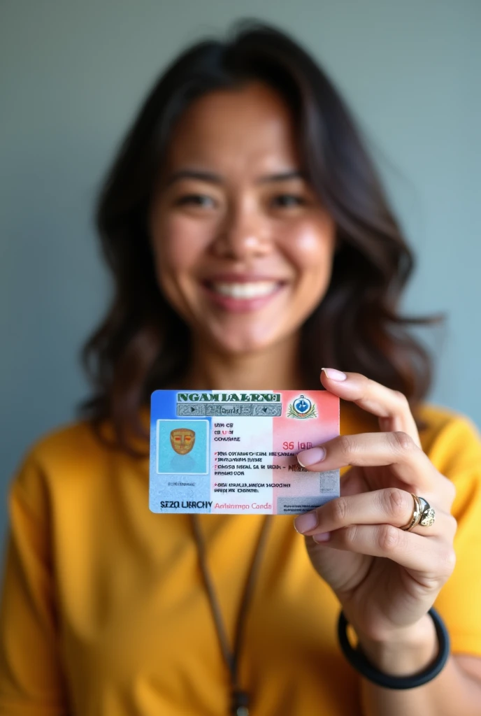 Selfie photo of a woman showing her Panamanian personal identity card 
