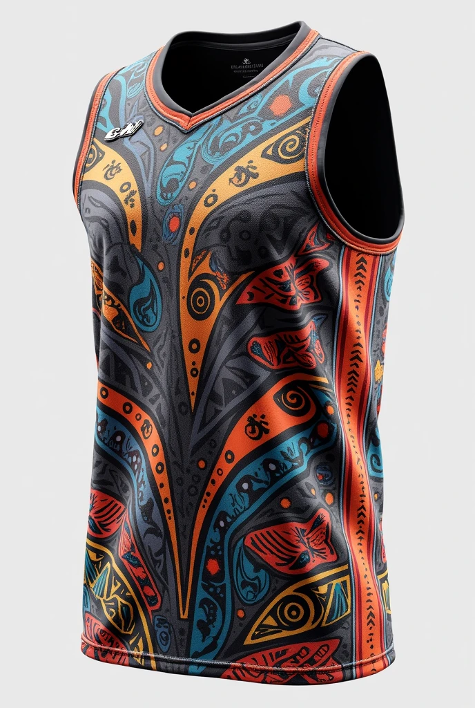Gray basketball jersey with unique design and tinalak pattern