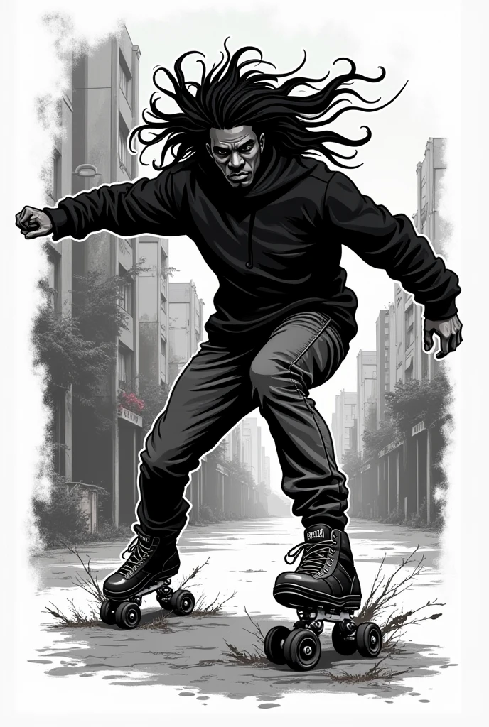 Logo,"SRDC" , roller dance, street dance, manga black man, long hair