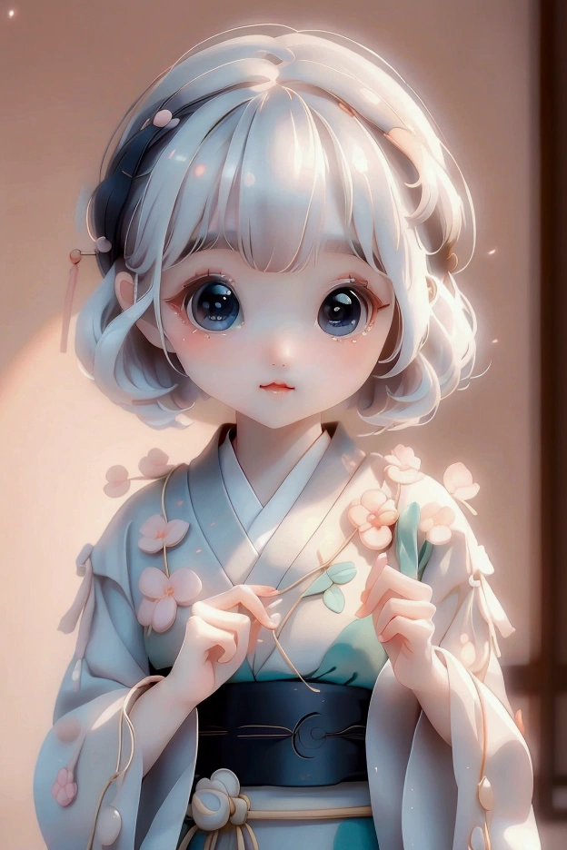 Highest quality, masterpiece, High resolution, One person, Beautiful and perfect face, Bobcut, Japanese Clothing,kimono, Intricate details, Cinematic feel, 8k, Very detailed Best quality、Ultra delicate、Big eyes、Super cute