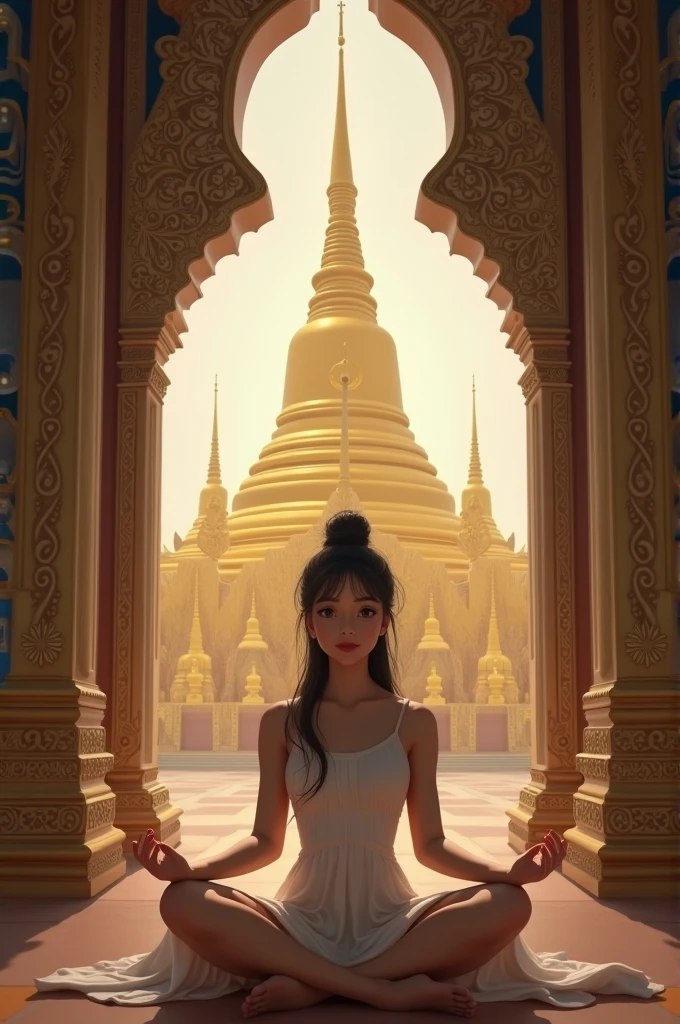 Myanmar girl sitting in the pagoda
