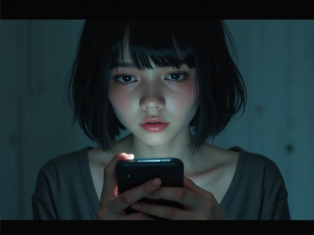20th Generation woman Have a smartphone Bob Hair Troubled face